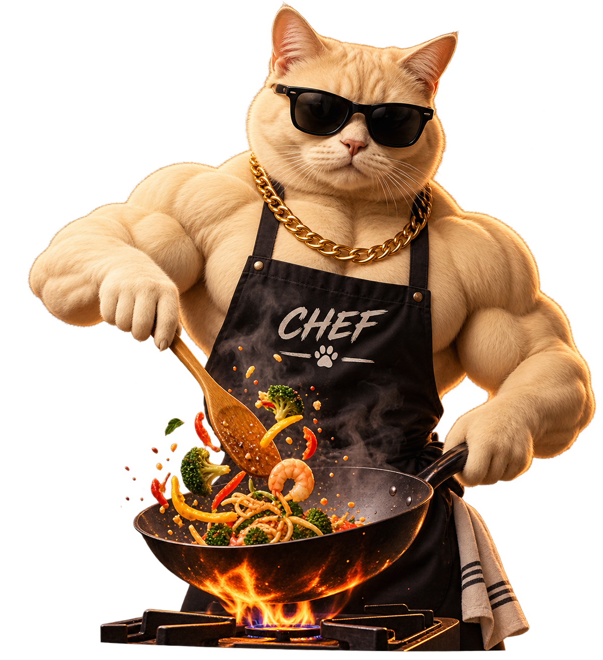 Chad cat chef cooking something legendary